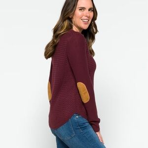 Women's Burgundy Sweater with Tan Elbow Patches